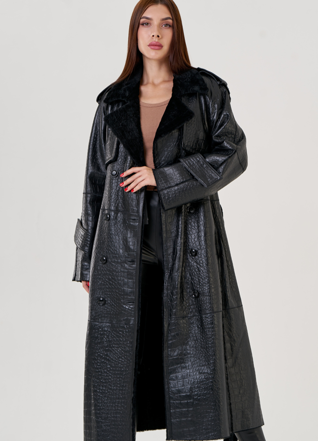 Женская дубленка с английским воротником  модель № 23351 меха малина