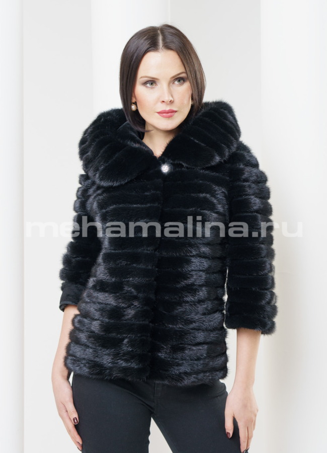 Шуба из мутона с норкой, цвет черный модель № S-319 универмаг малина