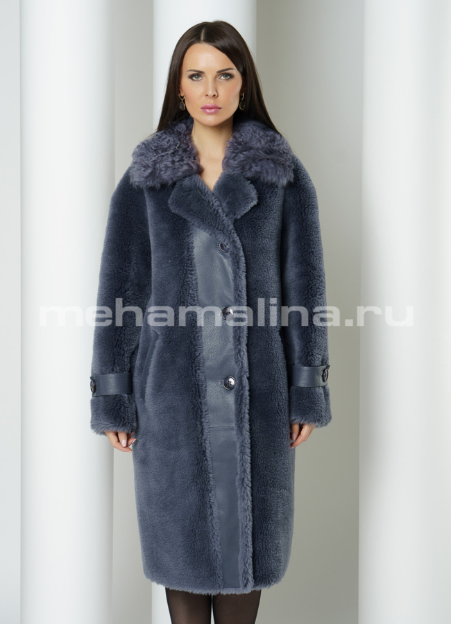 Шуба на пуговицах с английским воротником  модель № 61156 меха малина