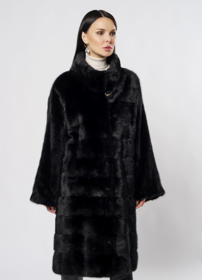 Норковая шуба в черном цвете оверсайз модель № S-881 универмаг малина