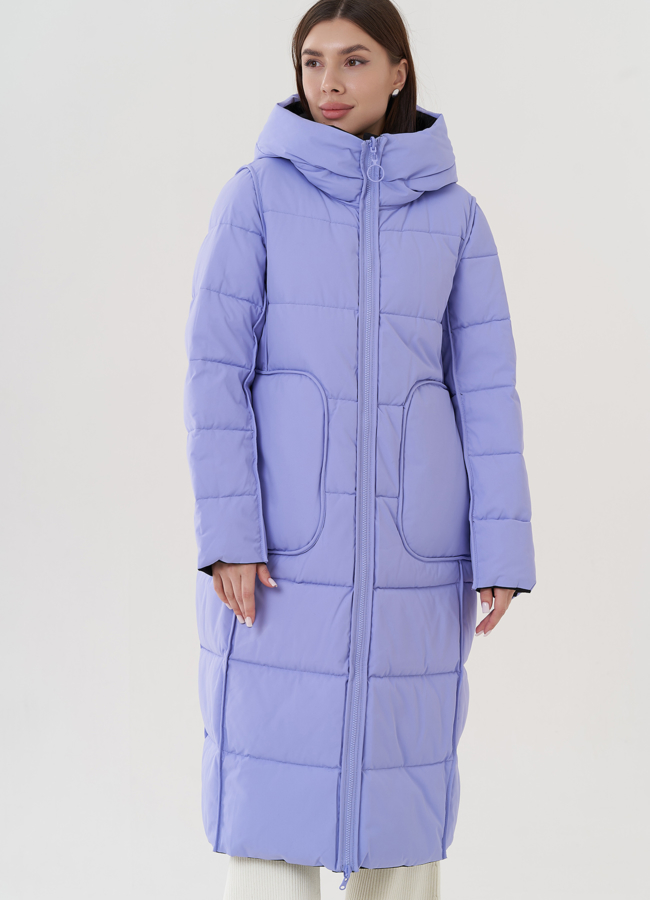Женский двусторонний пуховик с капюшоном  модель № 25386 в кредит