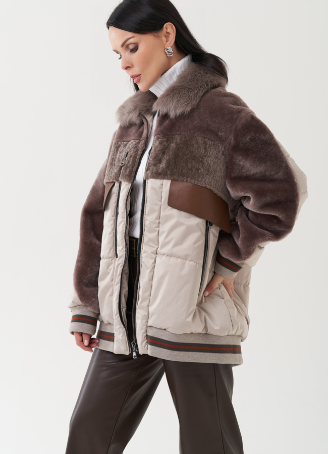 Женский пуховик бежевого цвета модель № 25291 универмаг малина