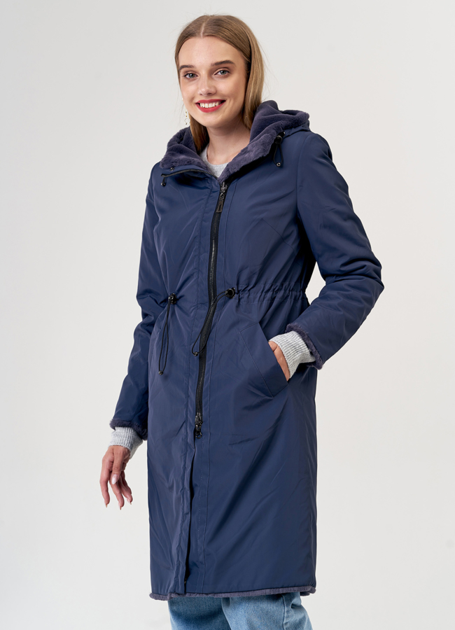 Двусторонняя эко шуба с капюшоном модель № 19009 универмаг малина