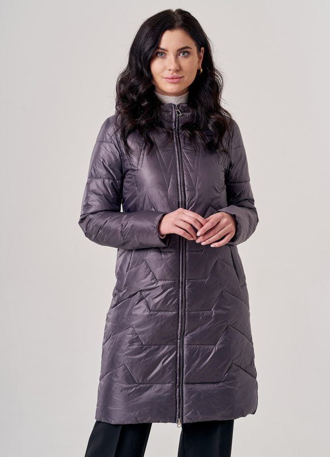 Полупальто женское серого цвета модель № 20601 меха малина