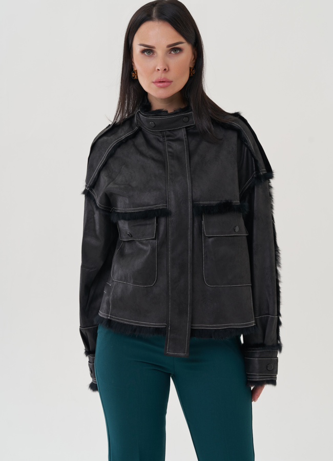 Женская куртка черного цвета  модель № 25551 в кредит