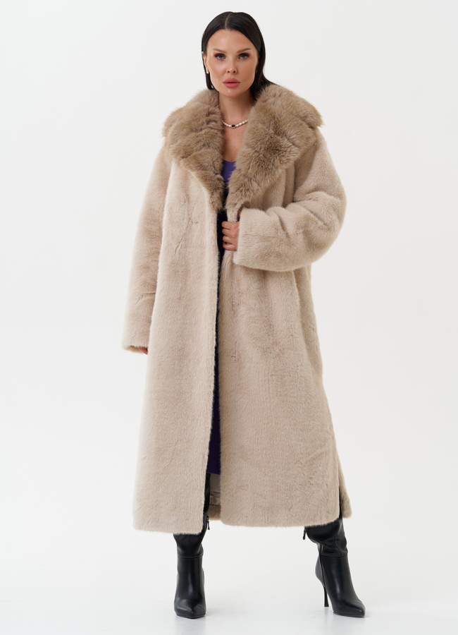 Пальто из эко меха с отделкой под соболя модель № 27794 универмаг малина