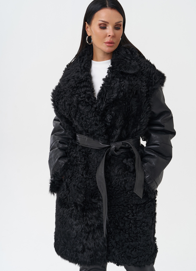 Двухсторонняя дубленка с овчиной тиградо модель № 28423 в кредит