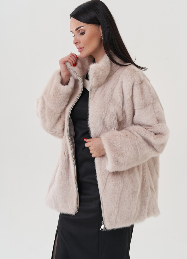 Короткая шуба из норки на молнии  модель № 82452 универмаг малина