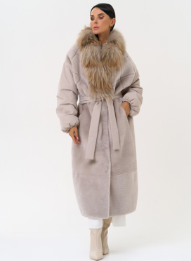 Комбинированное женское зимнее пальто с воротником из меха лисы