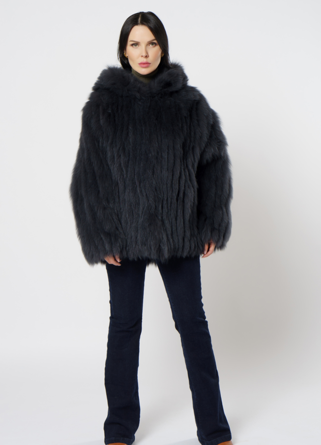 фото Шуба из песца с капюшоном модель № 21562
