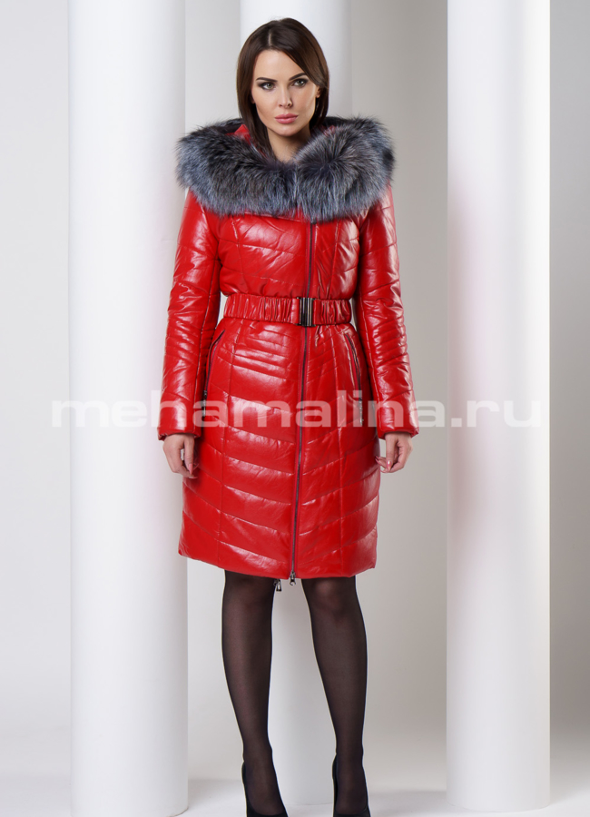 Кожаный пуховик эко модель № 85040 в рассрочку