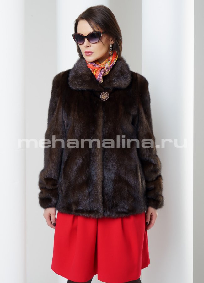 Укороченная норковая шуба модель № S-470 меха малина