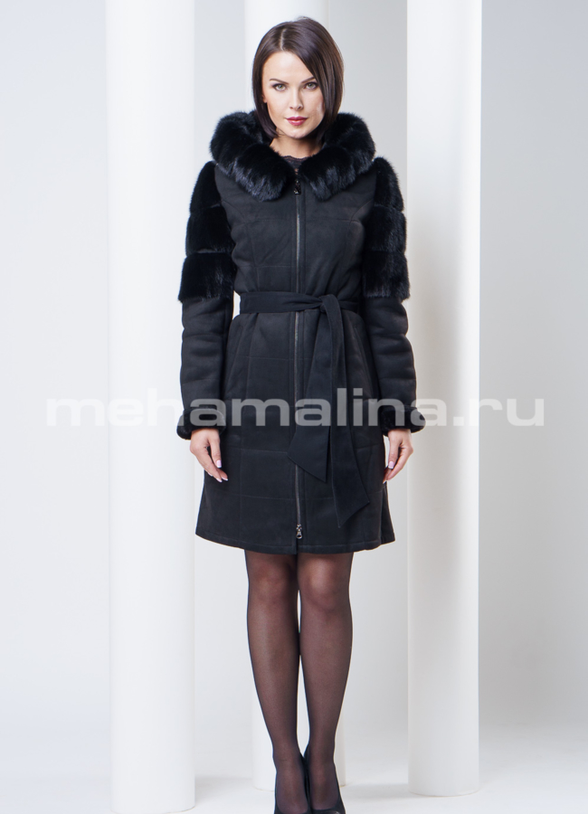 Дубленка с норкой, цвет черный модель № D-140 в рассрочку