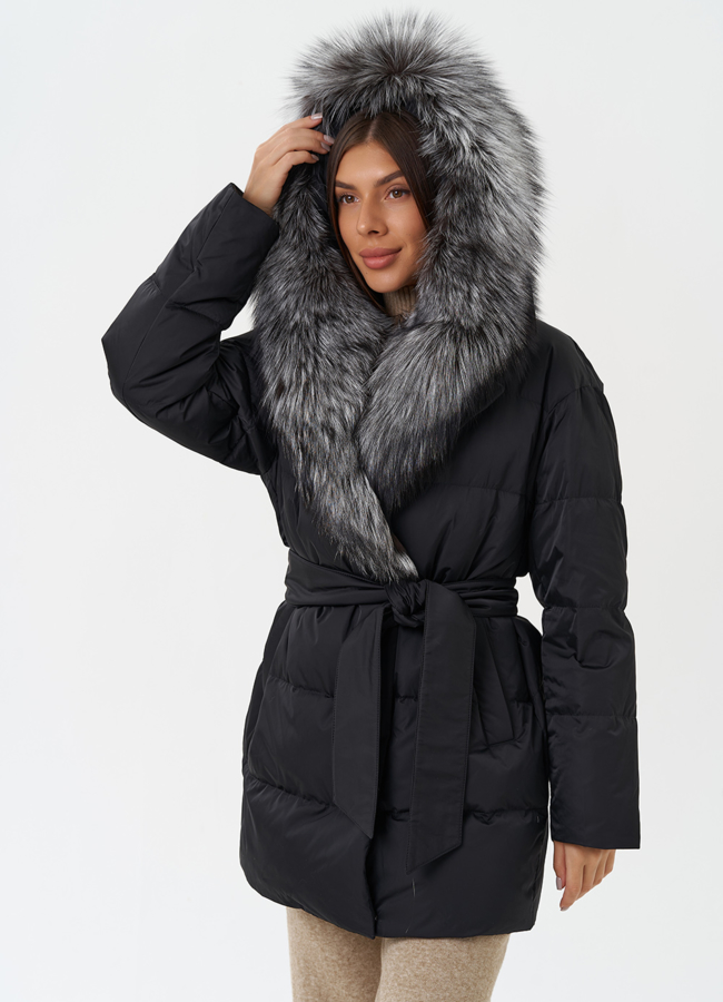 Пуховик с мехом чернобурки модель № 28856 универмаг малина
