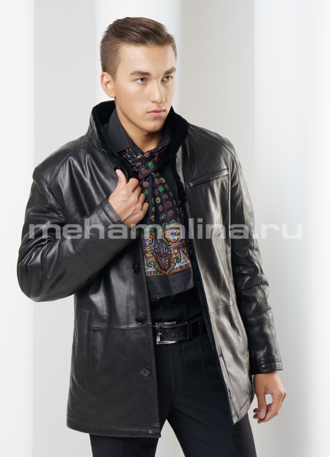 фото Дубленка черного цвета модель № DM-102