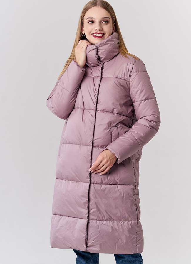 Удлиненный женский пуховик с воротником стойкой модель № 21890 универмаг малина