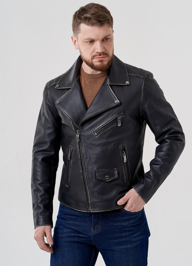 Мужская кожаная куртка - косуха модель № 24391 в рассрочку