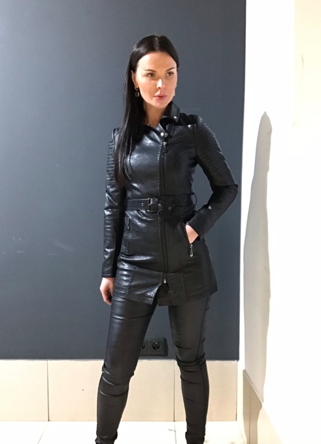 Куртка из эко кожи черного цвета  модель № 678 в рассрочку