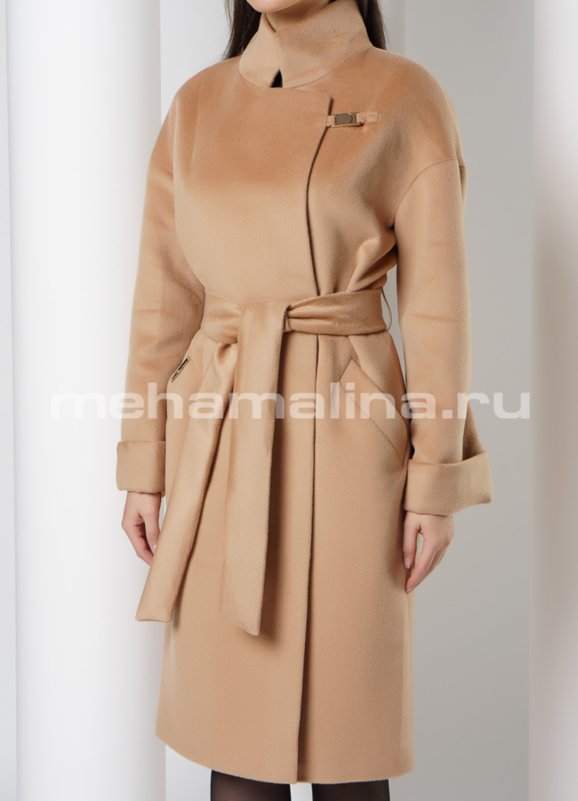 Пальто со стойкой на кнопках в цвете кэмел модель № 035 универмаг малина