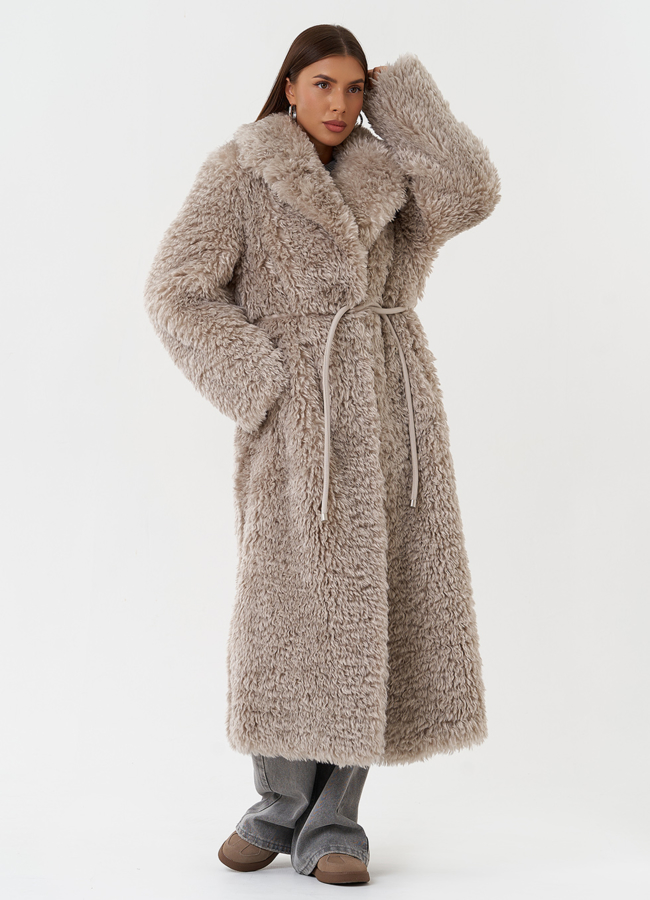 Длинная шуба под овчину с английским воротником модель № 28551 универмаг малина