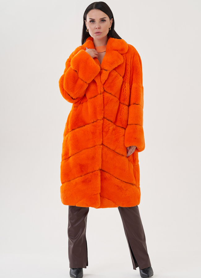 фото Оранжевая шуба из кролика модель № 81495