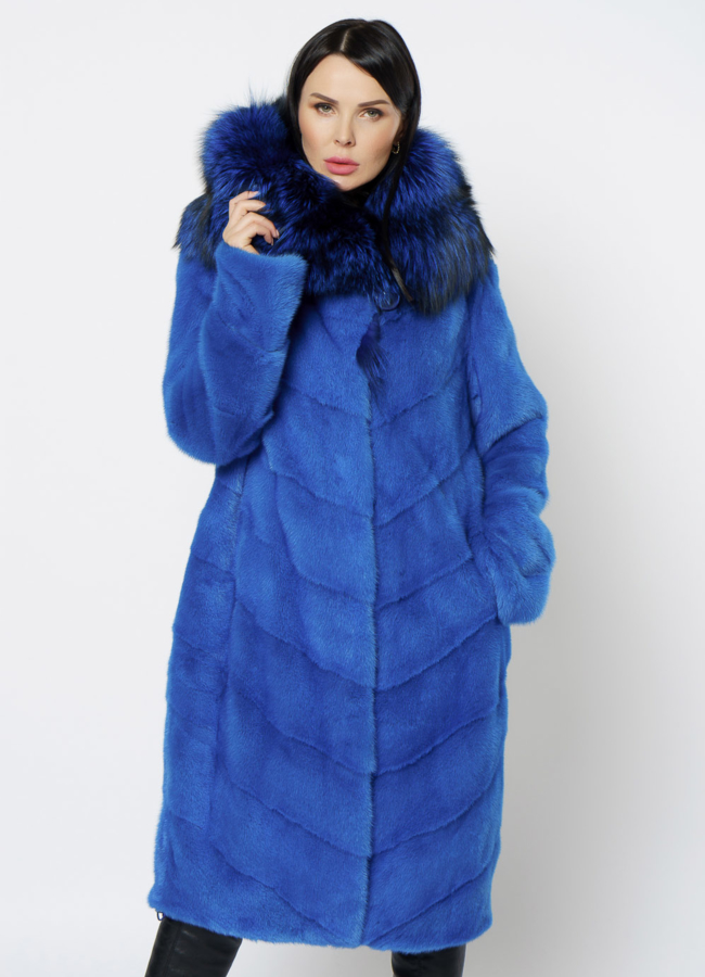 Шуба из норки синего цвета модель № 1202 универмаг малина