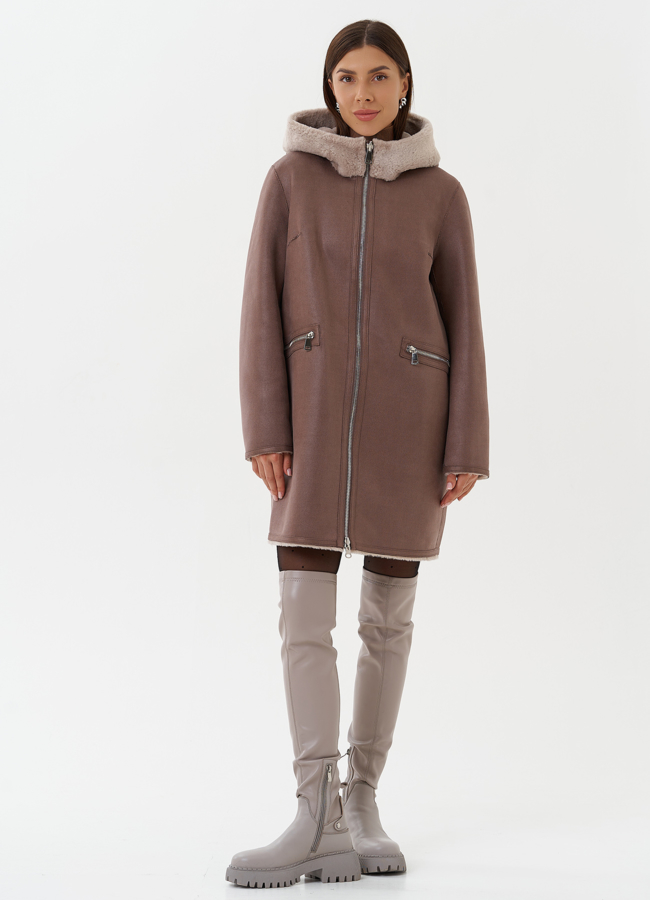 фото Двухсторонняя экодубленка с капюшоном модель № 27766