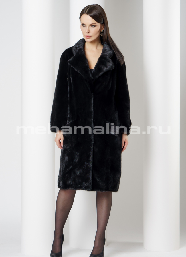 фото Норковая шуба черного цвета в роспуск с английским воротником  модель № 802