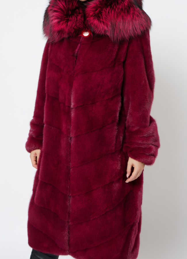 Шуба из норки бордового цвета модель № 1201 в рассрочку