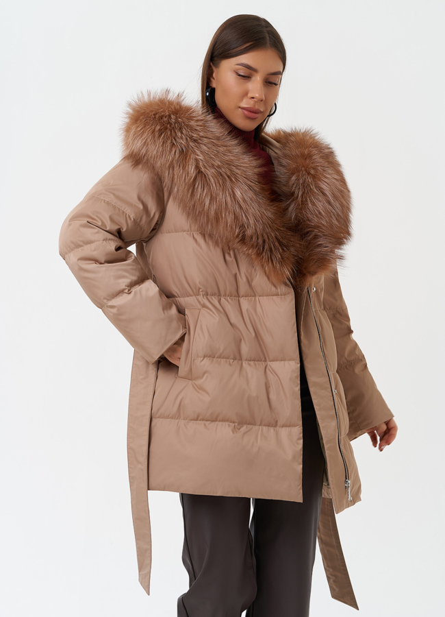 Пуховик с отделкой из меха чернобурки модель № 28854 универмаг малина