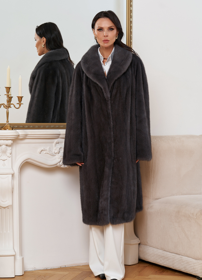 Женская шуба из меха норки с воротником шаль модель № 30674 меха малина