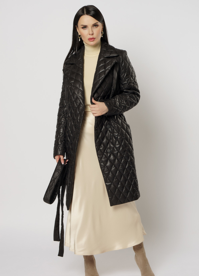 Утепленное женское пальто на поясе модель № 17779 универмаг малина