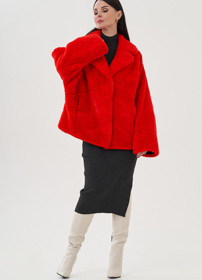 Красная куртка из кролика модель № 24802 универмаг малина