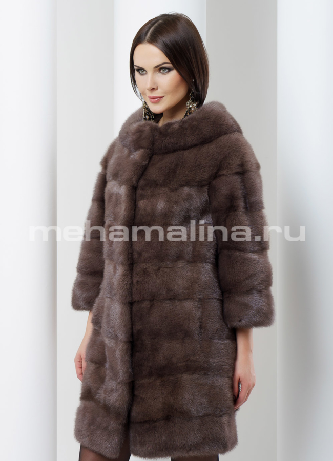 фото Норковая шуба в цвете соболь модель № S-479