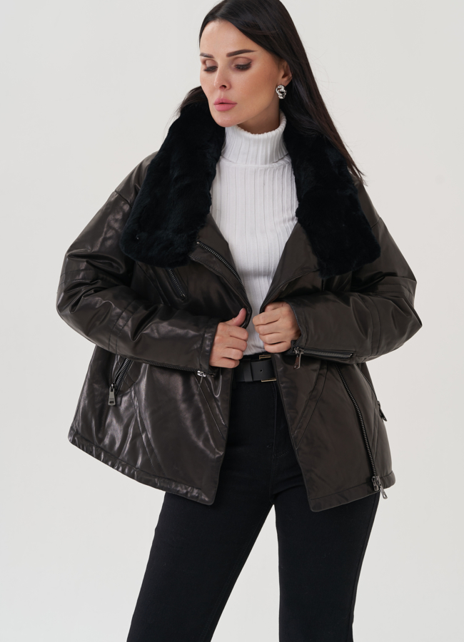 Куртка из натуральной кожи с отложным воротником модель № 25379 универмаг малина