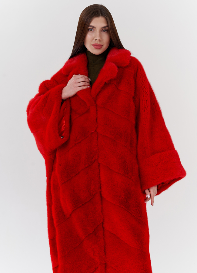 Норковая шуба с английским воротником  модель № 24223 меха малина