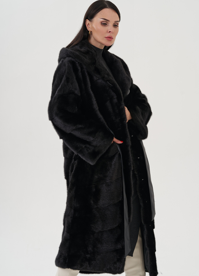 Длинная норковая шуба с капюшоном модель № 25018 универмаг малина
