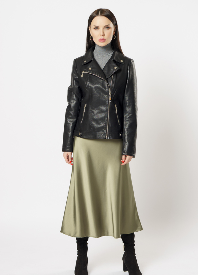 фото Куртка из эко кожи черного цвета модель № 22695