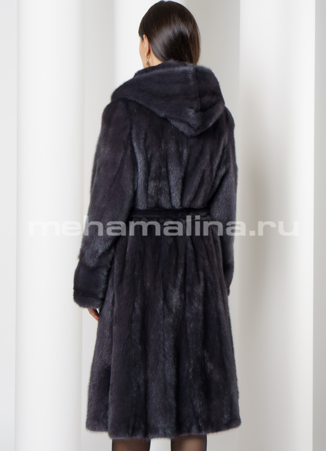 Норковая шуба годе с капюшоном цвет графит модель № S-727 в кредит