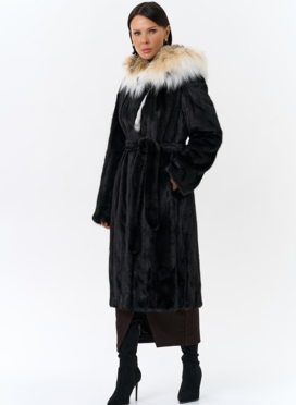 Норковая шуба с рысью в черном цвете