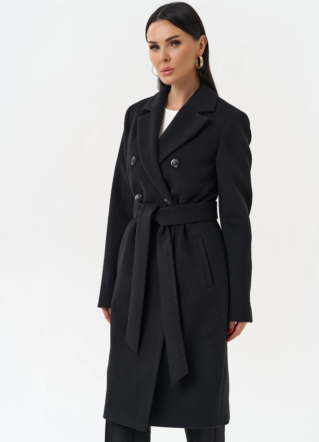 Женское двубортное пальто с поясом модель № 29892 универмаг малина