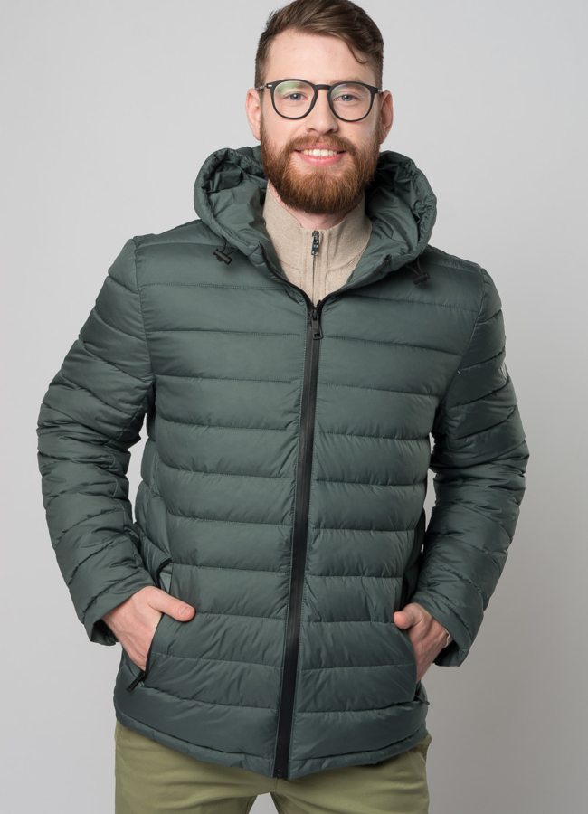 Мужская утепленная куртка с капюшоном модель № M9033 меха малина