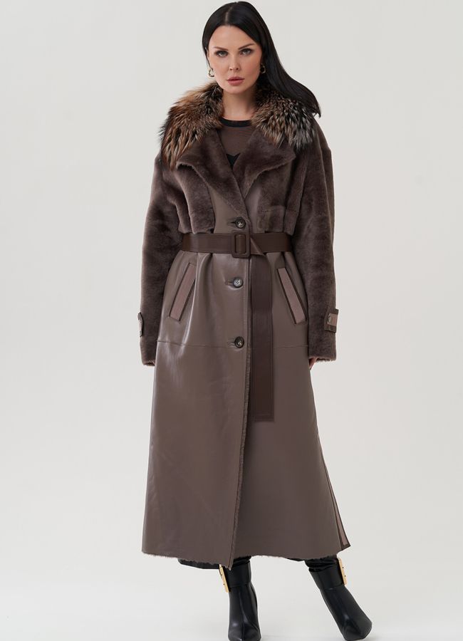 фото Женская дубленка с английским воротником  модель № 25287