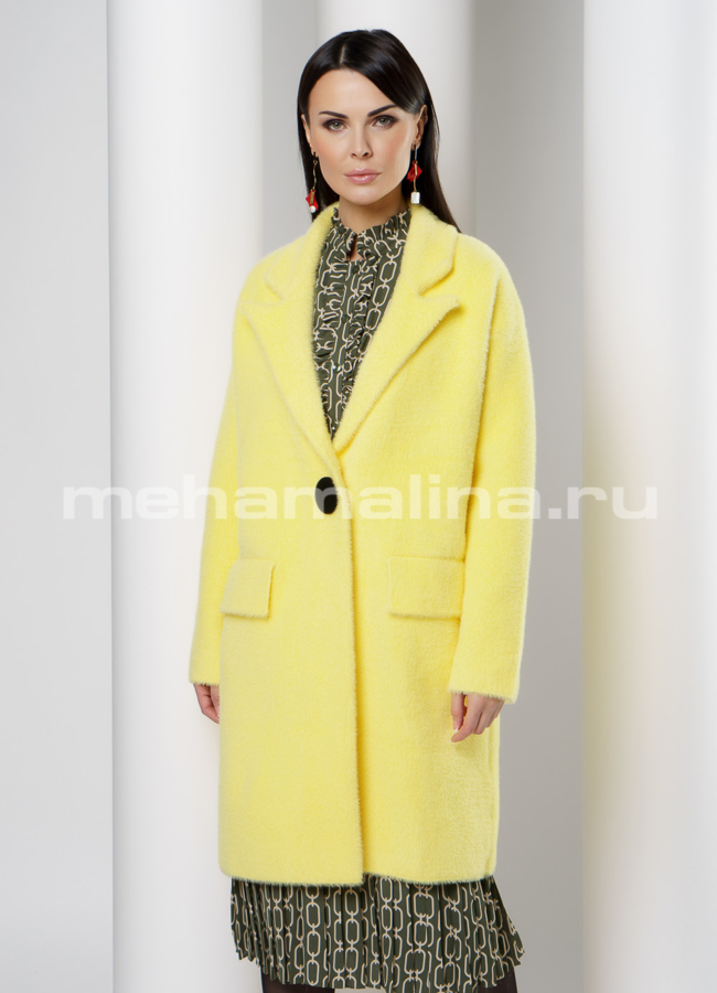 Женский кардиган в жёлтом цвете модель № 968 меха малина