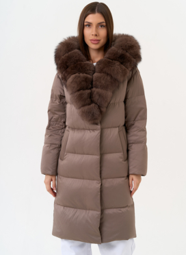 Женский пуховик с капюшоном из меха песца