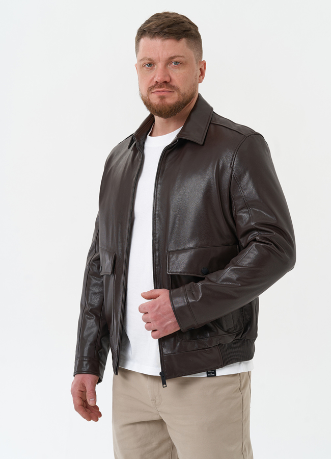 фото Мужская куртка из натуральной кожи коричневого цвета модель № 30069 фото Мужская куртка из натуральной кожи коричневого цвета модель № 30069