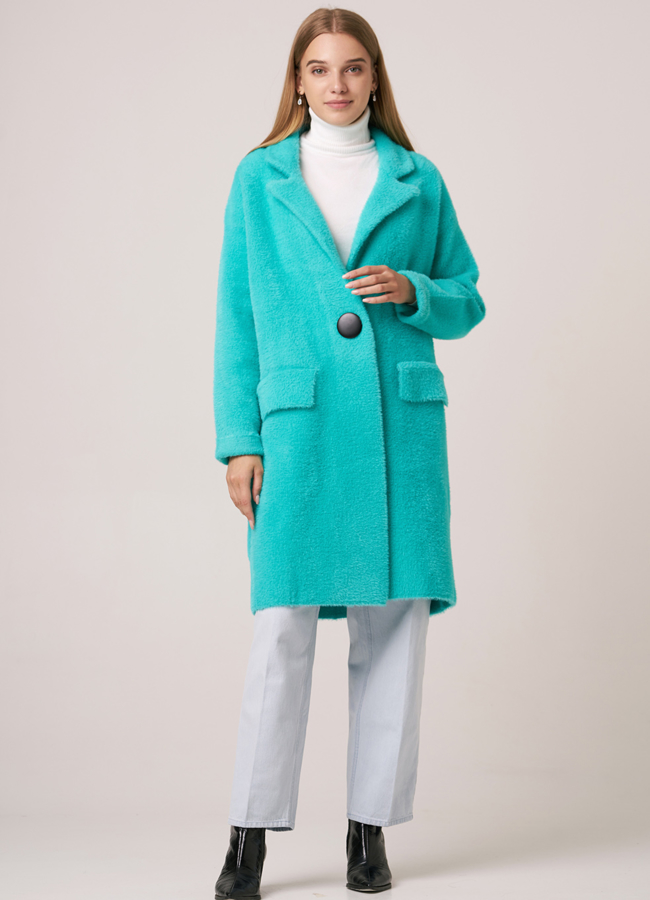 Длинный кардиган в бирюзовом цвете модель № 968 меха малина