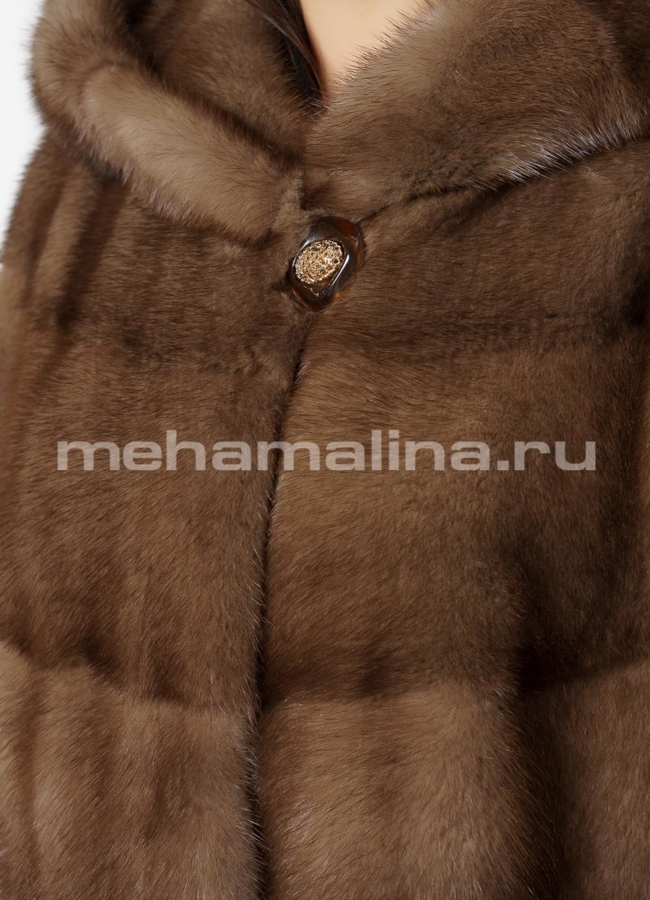 Норковая шуба с капюшоном в цвете пастель модель № S-729 универмаг малина