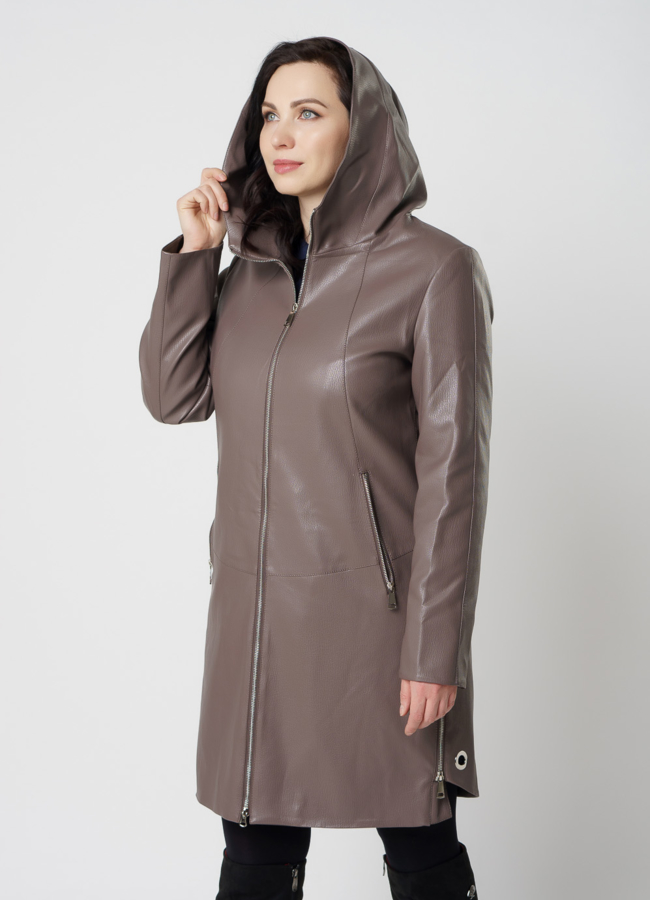 Полупальто женское из эко кожи бежевого цвета модель № 20536 универмаг малина