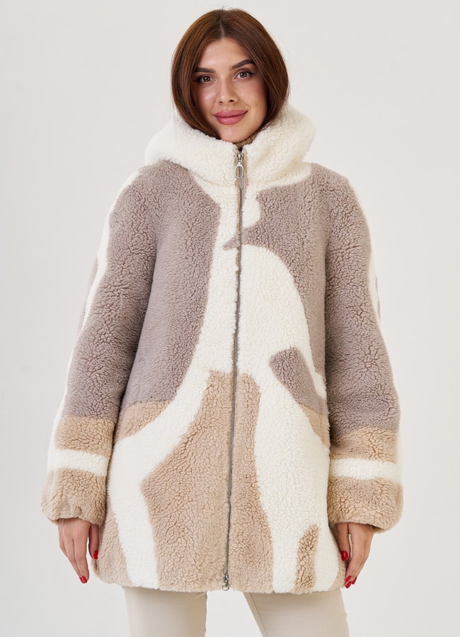 Женское полупальто из эко меха с капюшоном модель № 23421 универмаг малина